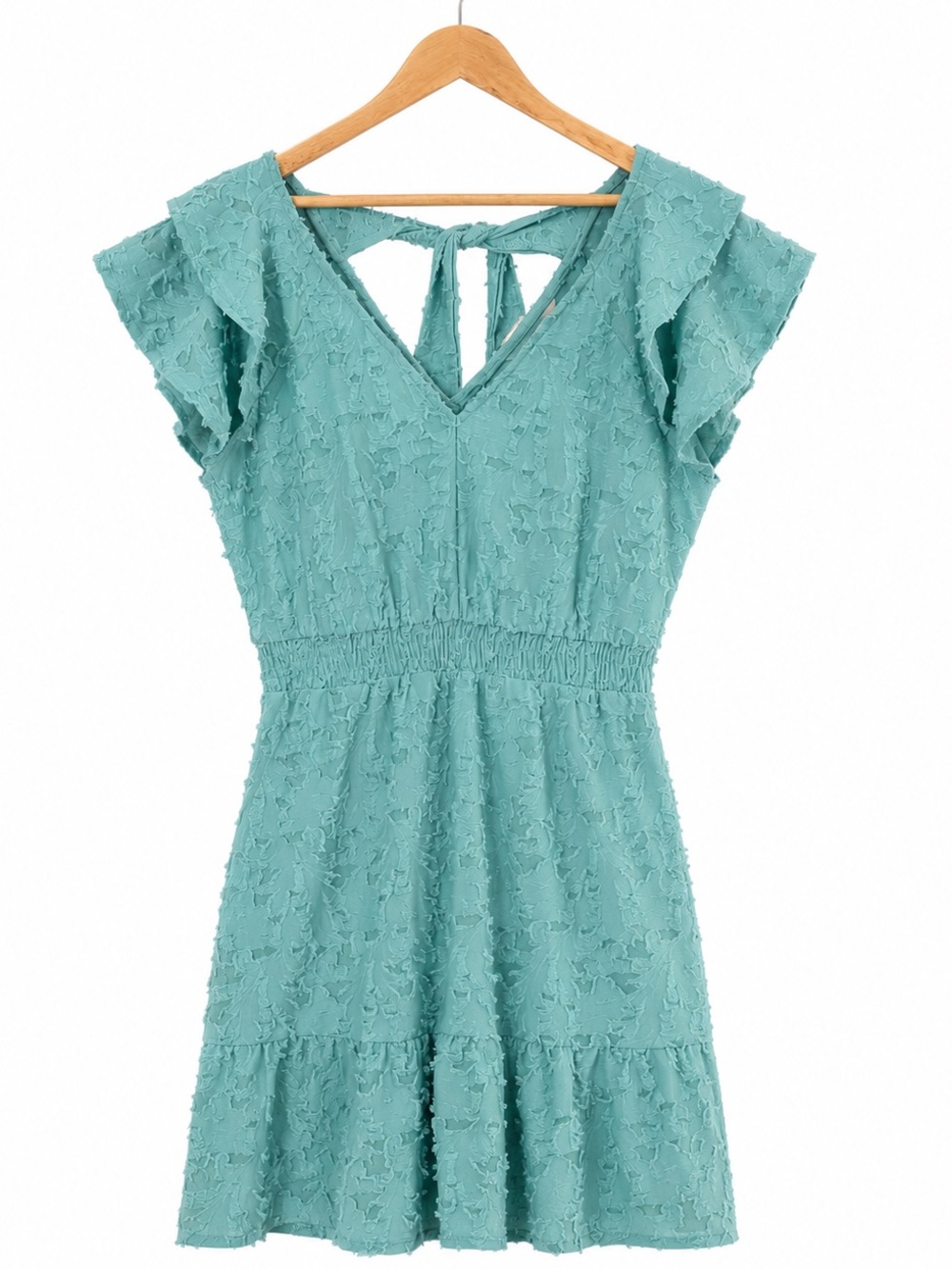 Lauren Conrad Aqua Textured Mini Dress Flutter Sleeve Fit & Flare Dress